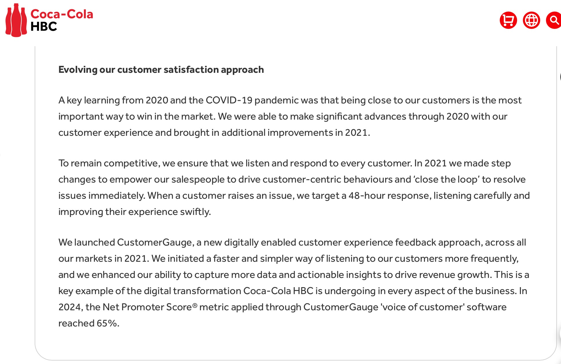 Coca-Cola HBC: Evolving our customer satisfaction approach